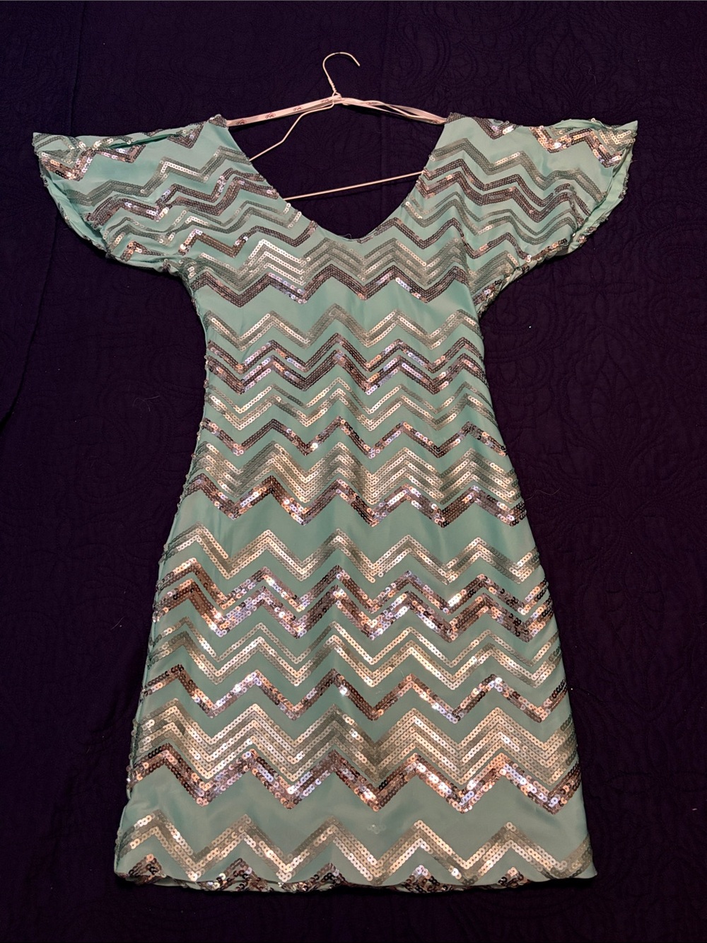 Mint Green Sequin Chevron Party Dress
